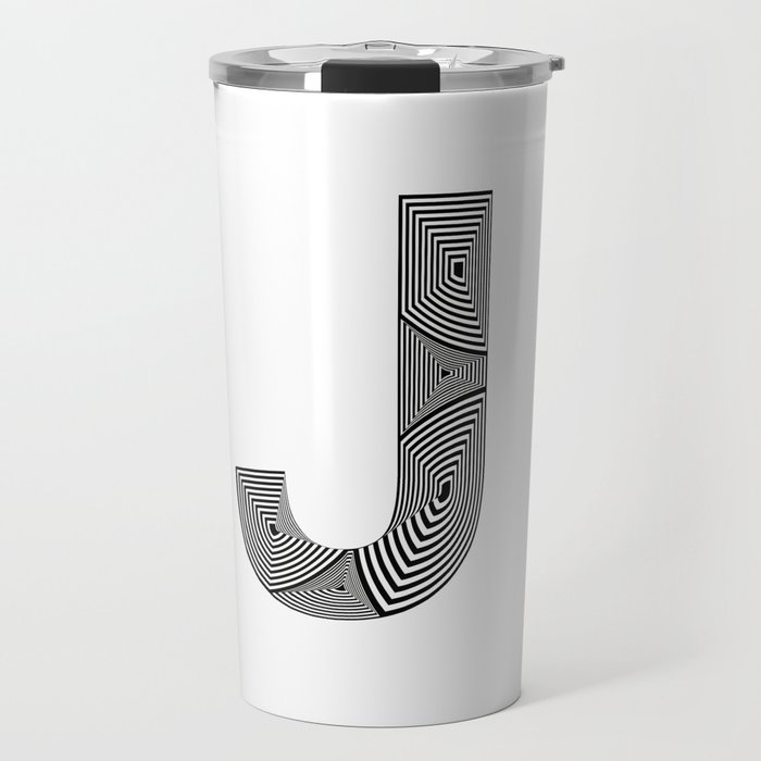 capital letter J in black and white, with lines creating volume effect Travel Mug