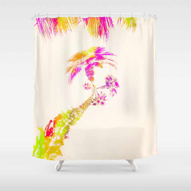 Palm Tree Over The Sky In Pink Purple Green Yellow Shower Curtain