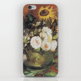 Bowl With Sunflowers Roses And Other Flowers - Still Life, Vincent van Gogh iPhone Skin