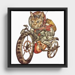 Berserk Steampunk Motorcycle Cat Framed Canvas