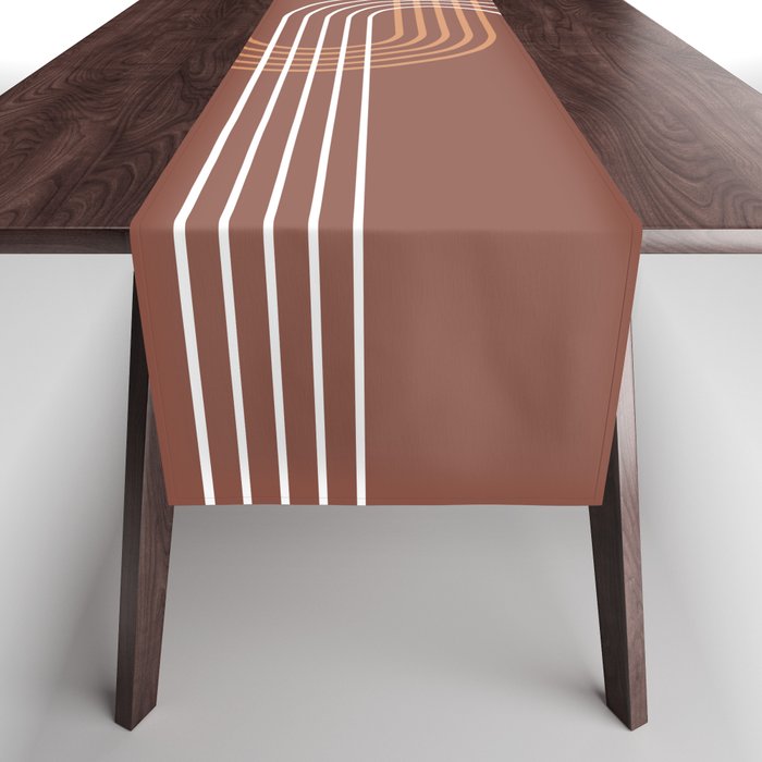 Geometric Lines Rainbow Abstract 4 in Terracotta and Beige Table Runner