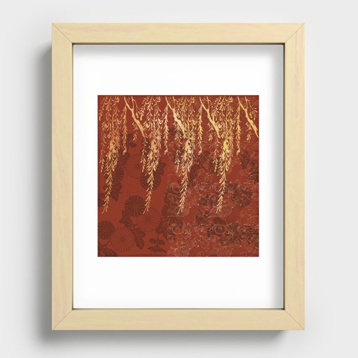 Caravans II:  Asian Print  willow tree branches, gold, orange watercolor Recessed Framed Print