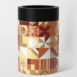 Orange, Yellow, White Colorful Minimalist Geometric Design Gift Pattern Art Print Can Cooler