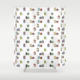 Beach Huts Color Shower Curtain