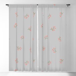 Branches With Red Berries Seamless Pattern on Light Grey Background Blackout Curtain
