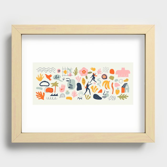 Trendy organic shape doodle and abstract nature icons  Recessed Framed Print