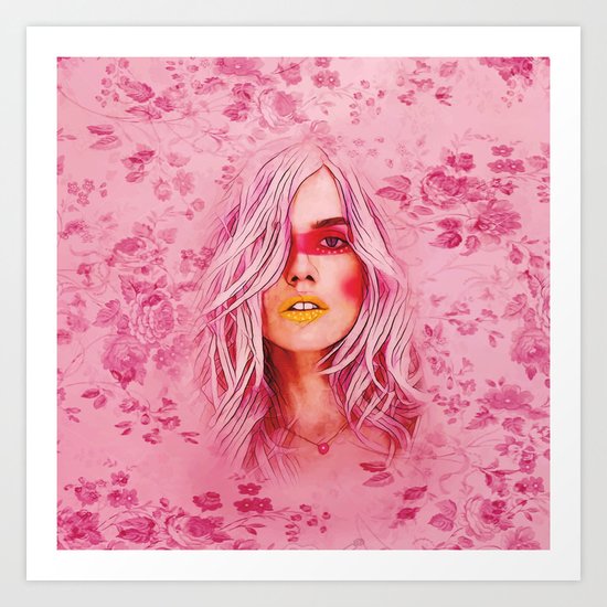 Girl with pink hair Art Print