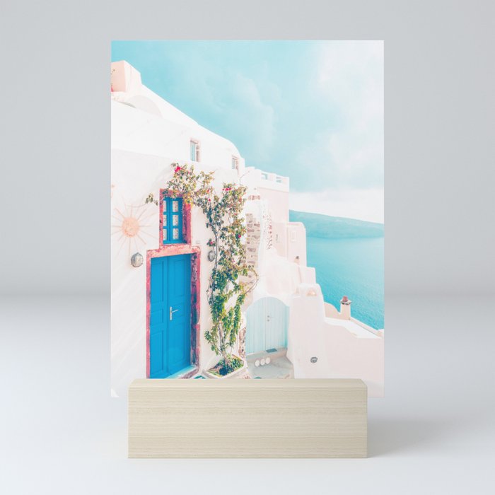 Santorini Greece Blue Door Cozy Photography Mini Art Print