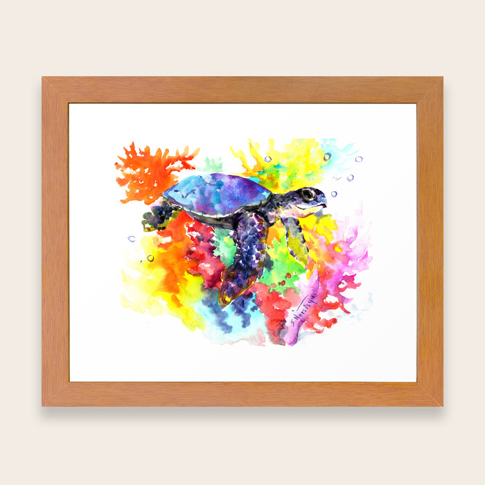 Sea Turtle In Coral Reef Design Sea World Colorful Coral Sea World Design Framed Art Print By Sureart Society6