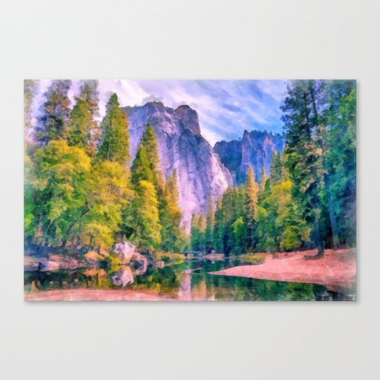 Mountain landscape with forest and river Canvas Print