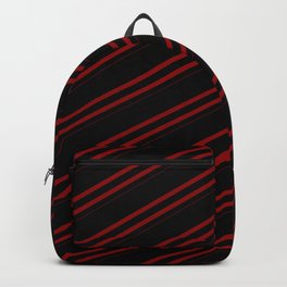 [ Thumbnail: Black & Dark Red Colored Striped Pattern Backpack ]