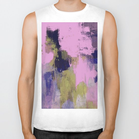Wild Lilac - Abstract, textured, lilac, purple, blue and yellow oil painted artwork Biker Tank