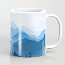 Classic Blue Mountains Coffee Mug | Digital, Tranquil, Mountainart, Fog, Trees, Mountainwallart, Skyline, Interiordesign, Forest, Serene 