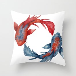 Yin Yang Koi Fish Throw Pillow