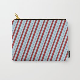 [ Thumbnail: Brown and Light Blue Colored Striped/Lined Pattern Carry-All Pouch ]