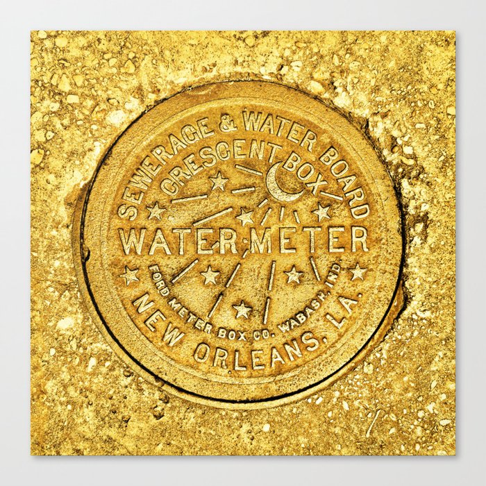 New Orleans Water Meter Louisiana Art NOLA French Quarter Coaster Poster Yellow Gold Crescent City Canvas Print