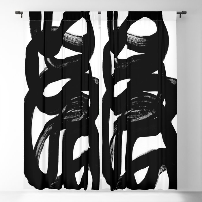 Swirl Black & White Minimalist Abstract Mid century Ink Art Dark Brush Strokes Blackout Curtain