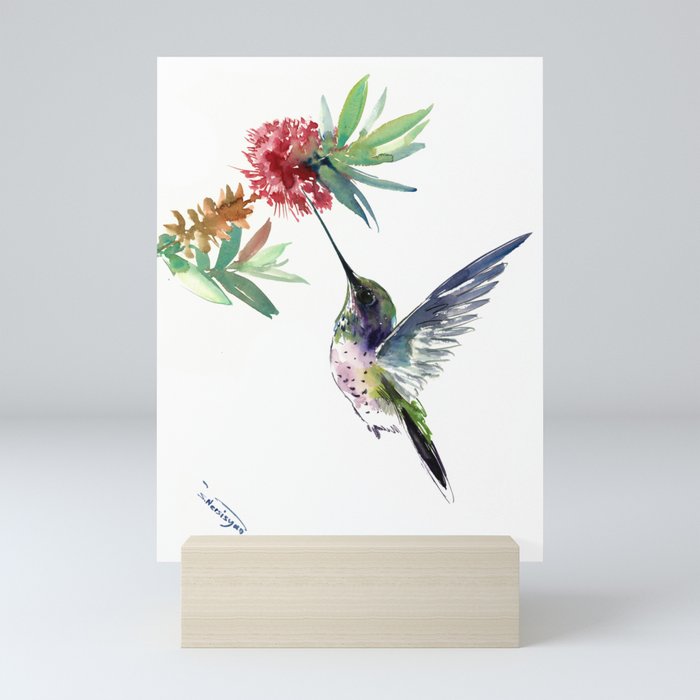 Hummingbird Elegant Bird And Flowers Minimalist Bird Art