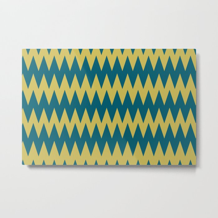 Dark Yellow and Tropical Dark Teal Inspired by Sherwin Williams 2020 Trending Color Oceanside SW6496 Zigzag Pointed Rippled Horizontal Line Pattern Metal Print
