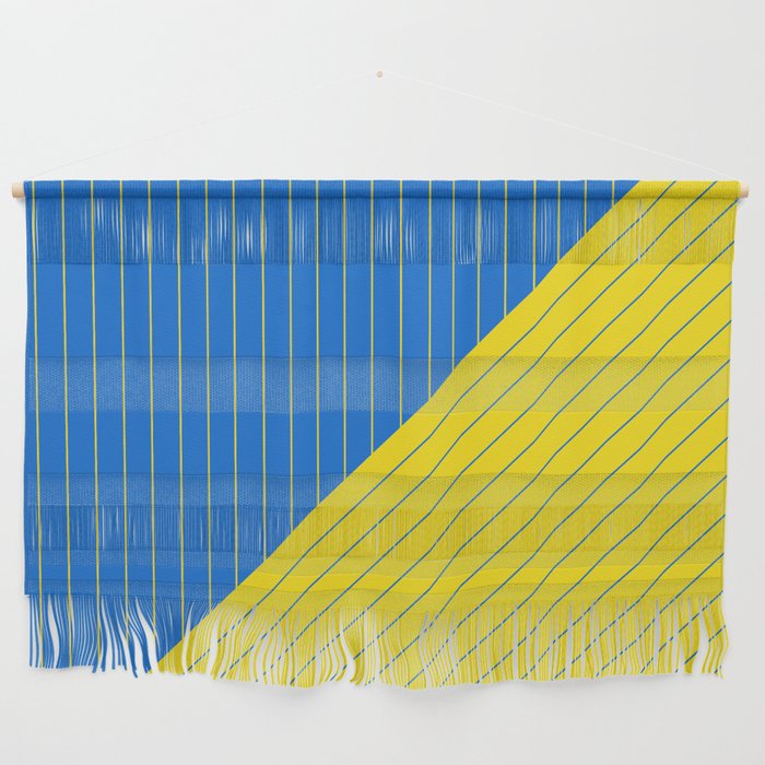Support Ukraine Elegant Pinstripes and Triangles Blue Yellow Wall Hanging