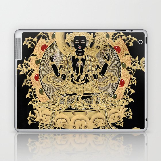 The Patron Deity of Om Mani Padme Hum - Tibetan Thangka Painting Laptop & iPad Skin