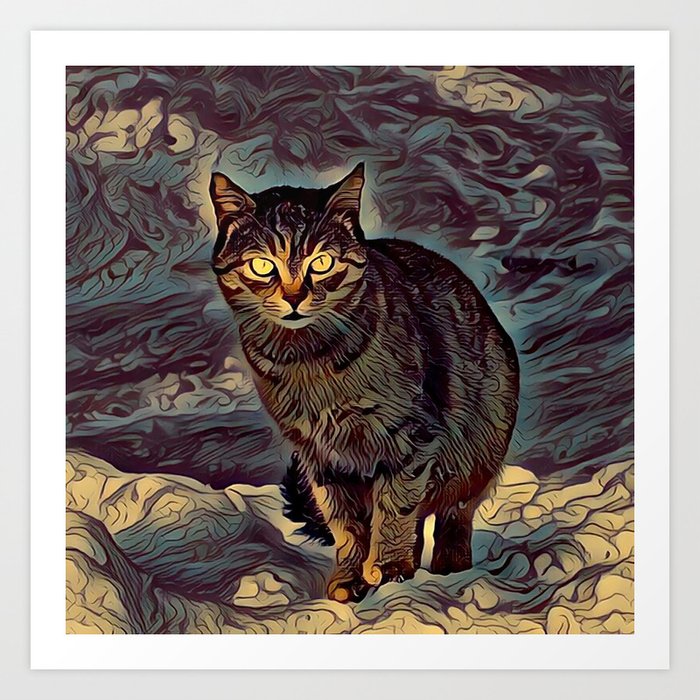 Indigo Mystical Cat Art Print
