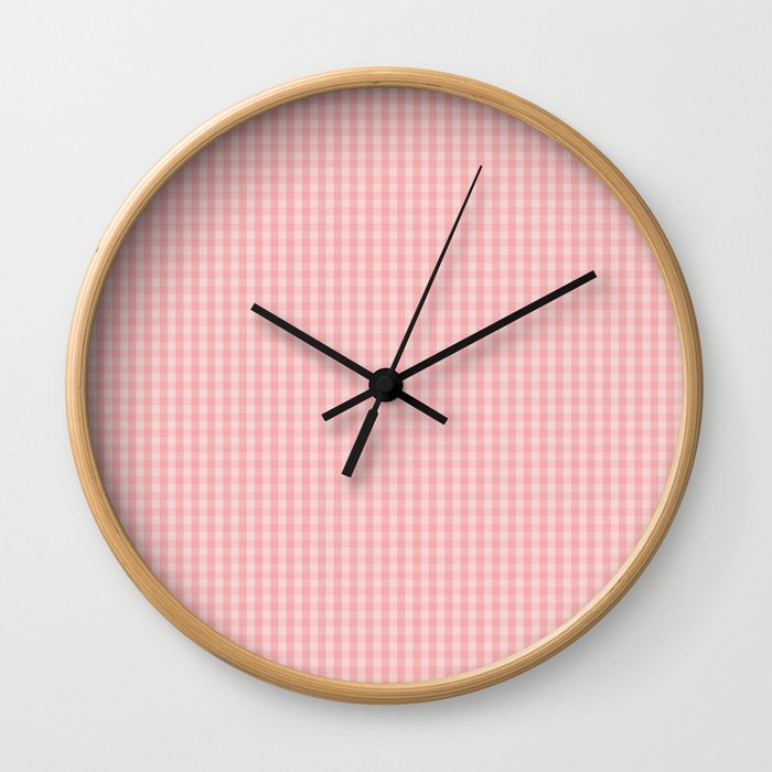 Mini Lush Blush Pink Gingham Check Plaid Wall Clock