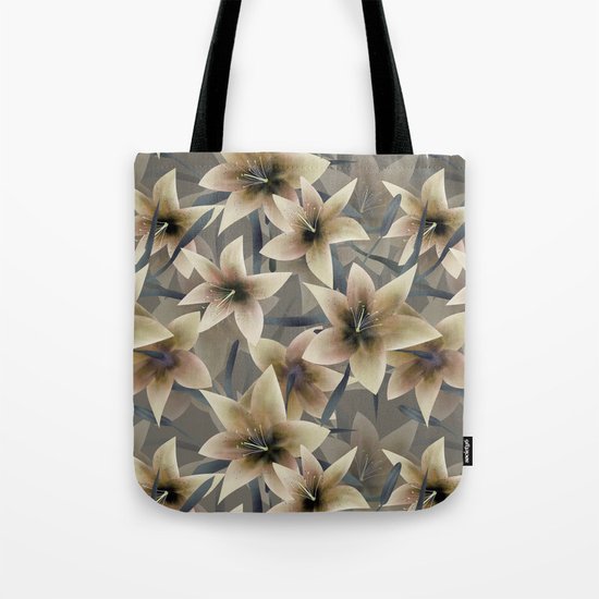 Lily. Grey beige floral pattern . Tote Bag