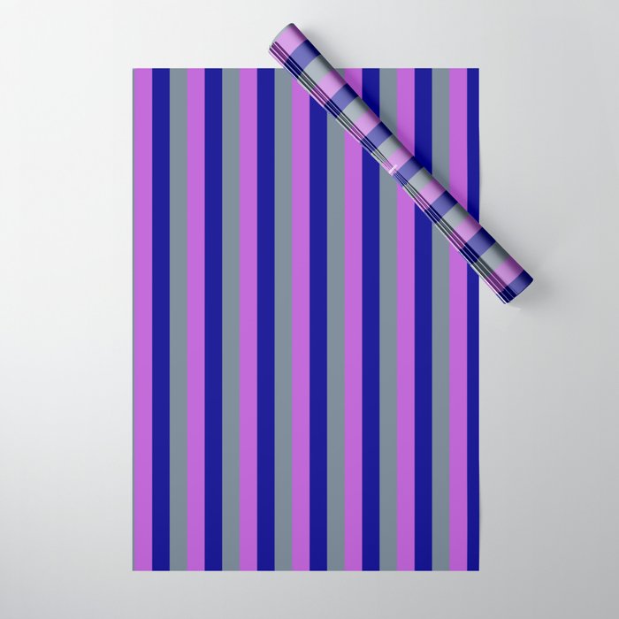 Orchid, Slate Gray, and Dark Blue Colored Lined/Striped Pattern Wrapping Paper