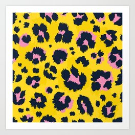 Yellow leopard with pink spots Art Print
