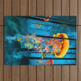 Electric Jellyfish Worlds in a New Blue Forest Outdoor Rug