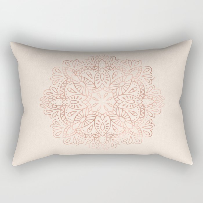 Mandala Rose Gold Pink Shimmer on Light Cream Rectangular Pillow