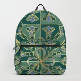 Art Deco Tile Floral. Green, Blue and Gold Backpack