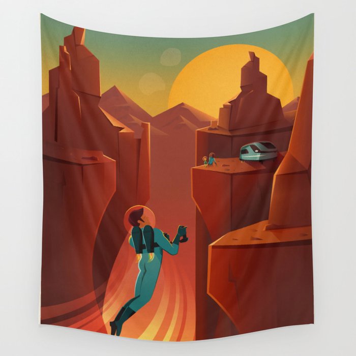 Retro Space Poster  Wall Tapestry