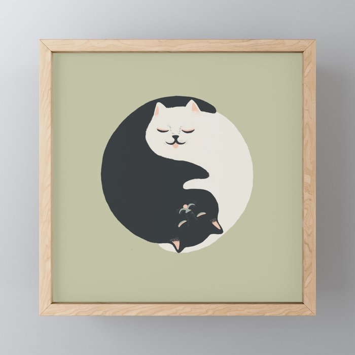 Hidden cat 26 yin yang hug Framed Mini Art Print