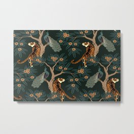 Vintage tiger and peacock Metal Print | Vintage, Tiger, Abstract, Christmas, Fashion, Jungle, Flower, Leaves, Nature, Retro 