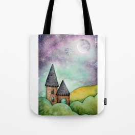 Little Castle In The Rolling Hills - Watercolor Illustration Tote Bag