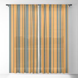 [ Thumbnail: Dark Orange & Dark Slate Gray Colored Lined/Striped Pattern Sheer Curtain ]