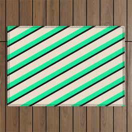 [ Thumbnail: Green, Black, and Beige Colored Stripes Pattern Outdoor Rug ]