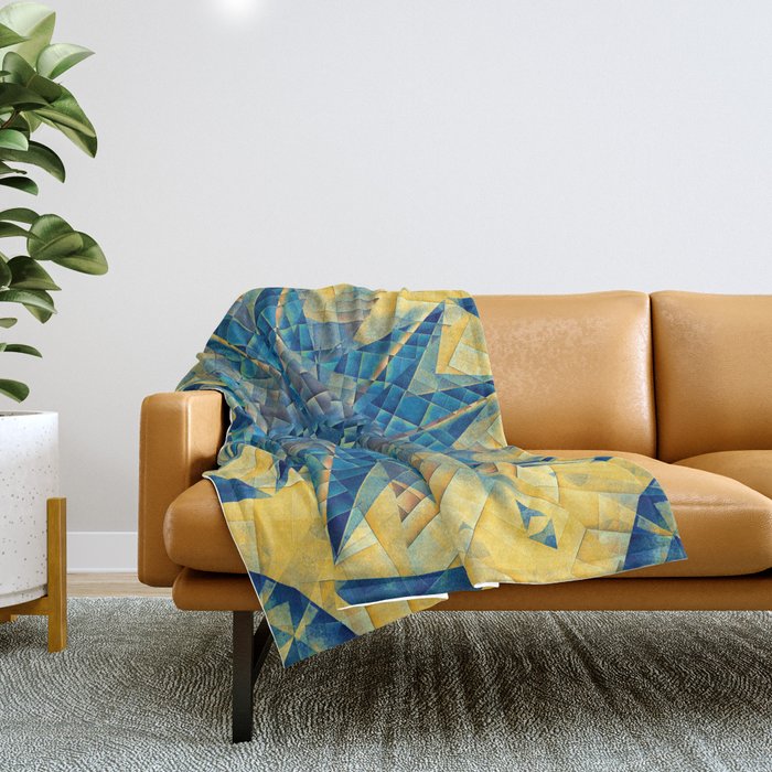 mandala -mosaic blue and yellow Throw Blanket