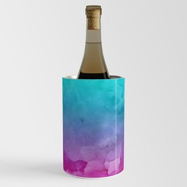 Modern bright summer turquoise pink watercolor ombre hand painted background Wine Chiller
