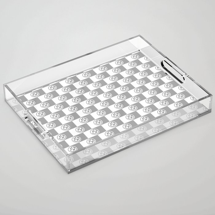 Smiley Faces On Checkerboard (Grey & White)  Acrylic Tray