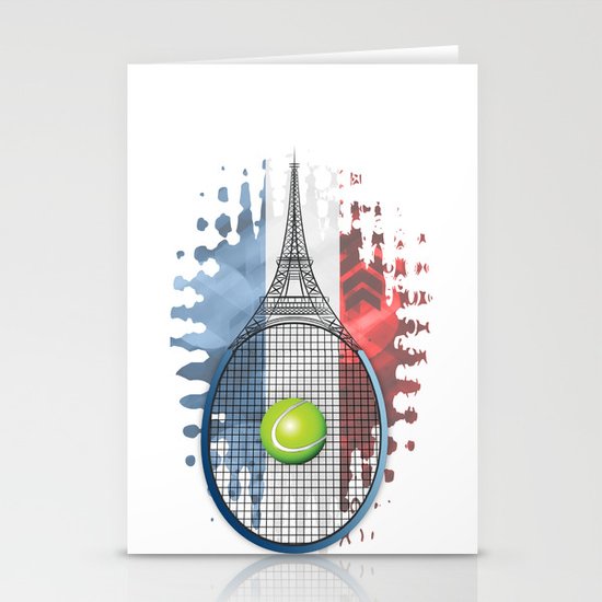 Racquet Eiffel Tower with French flag colors in background Stationery Cards