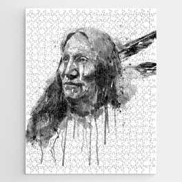 Native American Portrait Black and White Jigsaw Puzzle