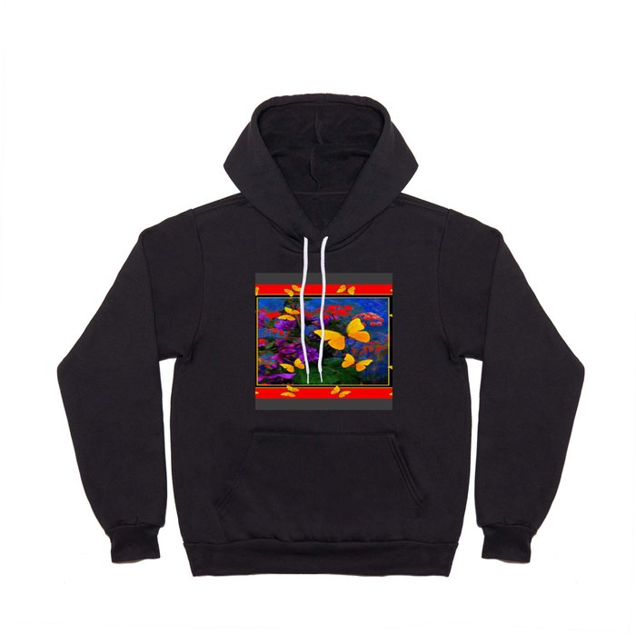 RED-GREY YELLOW BUTTERFLIES FLORAL GARDEN ABSTRACT Hoody
