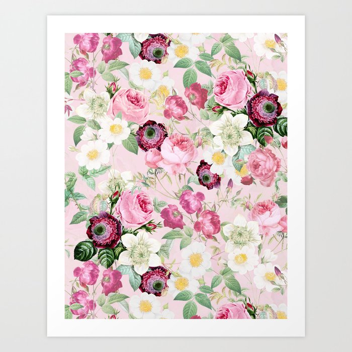 Romantic Pink Pierre-Joseph Redouté Roses And Springflowers Garden Art Print