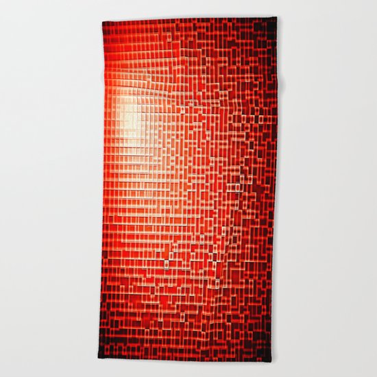 Red Space Pixels Beach Towel