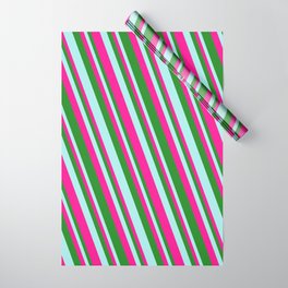 [ Thumbnail: Turquoise, Deep Pink, and Forest Green Colored Pattern of Stripes Wrapping Paper ]