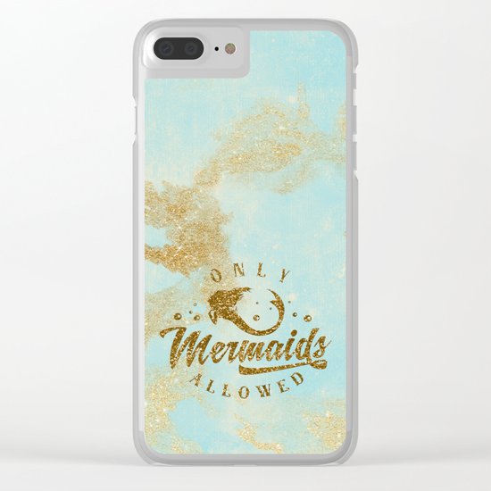 Only Mermaids allowed - Gold glitter lettering on aqua glittering backround Clear iPhone Case