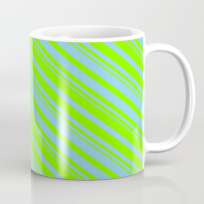 Sky Blue and Chartreuse Colored Pattern of Stripes Coffee Mug